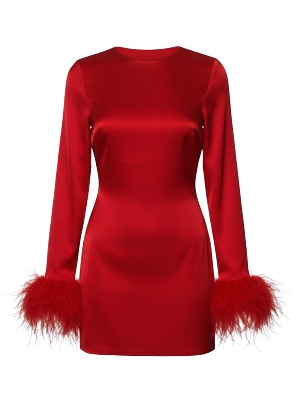 Miscreants Red Satin Feather Cuff Mini Dress Italy Small NWOT